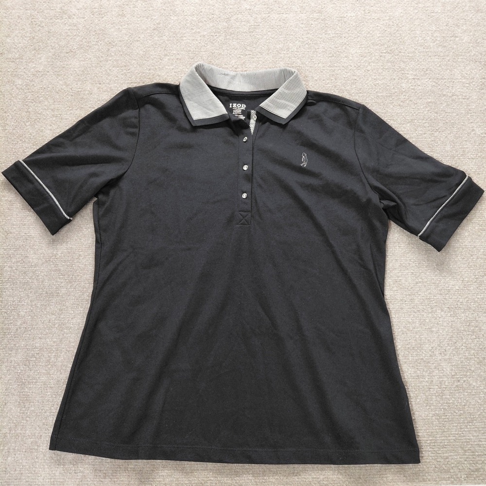 IZOD Golf Classix Polo Womens M Black Golf Country Club Athleisure Sporty Preppy